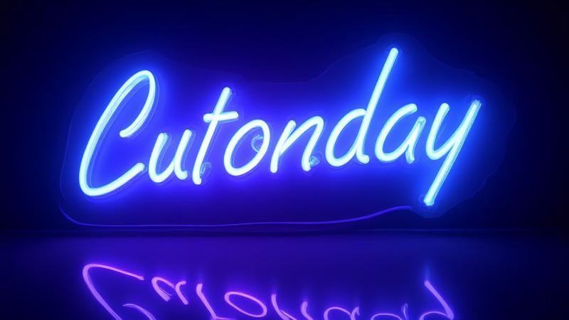 Interactive LED sign example, currently glowing with a bright, dynamic color.